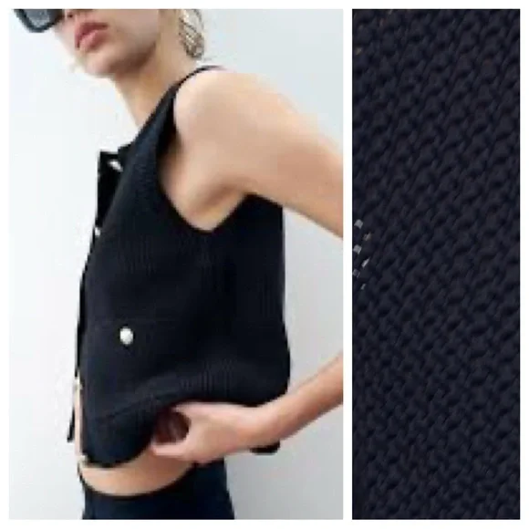 NWT. Zara Navy Blue Chunky Knit Round Neck Top. Size S. - Picture 3 of 7